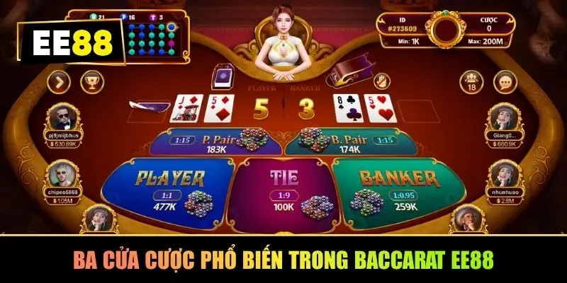 Ba cửa cược phổ biến trong Baccarat EE88