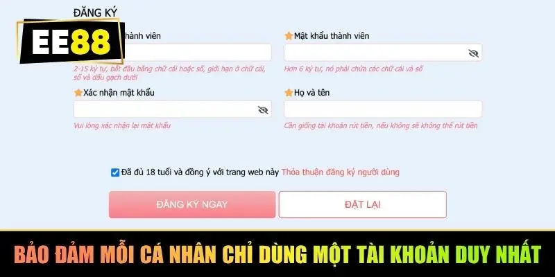 Bảo đảm mỗi cá nhân chỉ dùng một tài khoản duy nhất