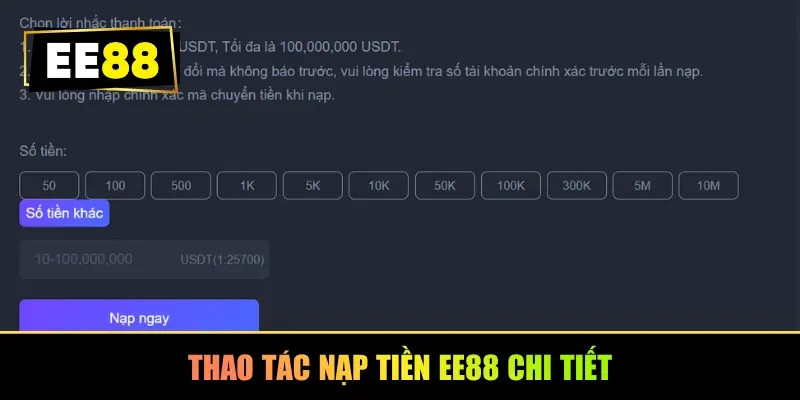 Thao tác nạp tiền EE88 chi tiết